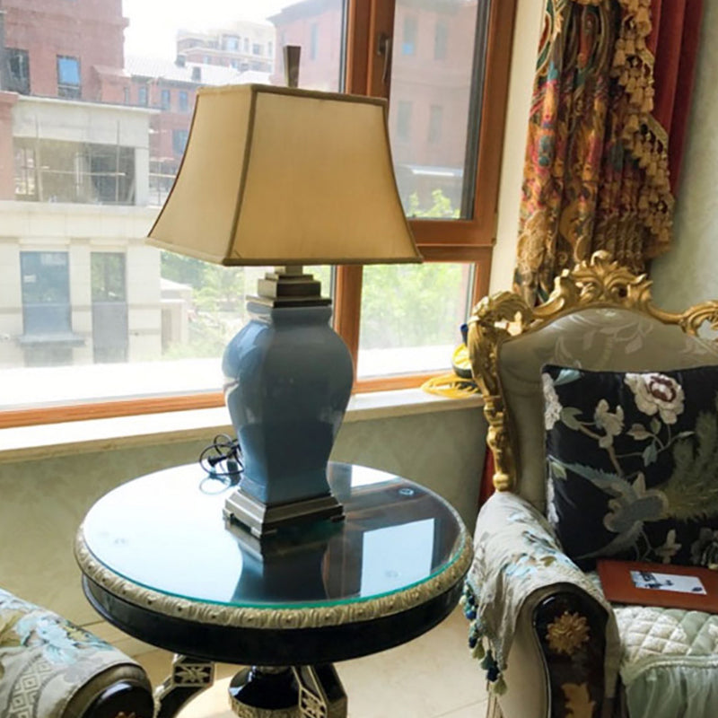 1 Bulb Bedside Table Light Modernist Blue Small Desk Lamp with Flared Fabric Shade Clearhalo 'Lamps' 'Table Lamps' Lighting' 404516