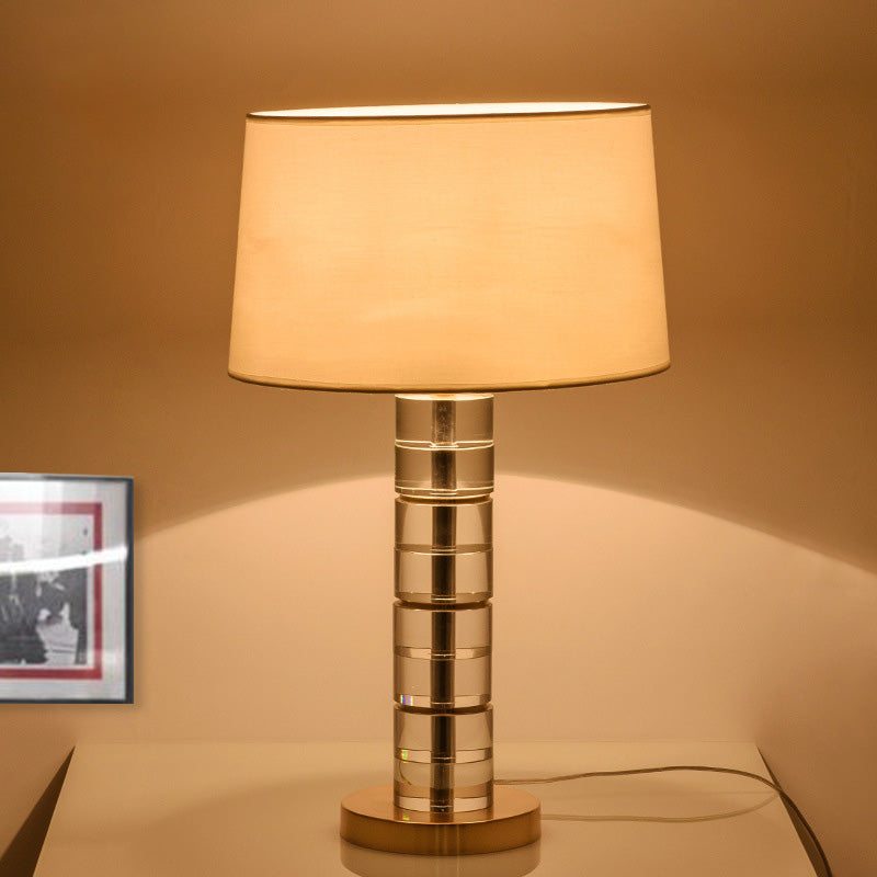 Gold Drum Shape Task Lighting Modernism 1 Bulb Fabric Reading Lamp for Living Room Clearhalo 'Lamps' 'Table Lamps' Lighting' 405044