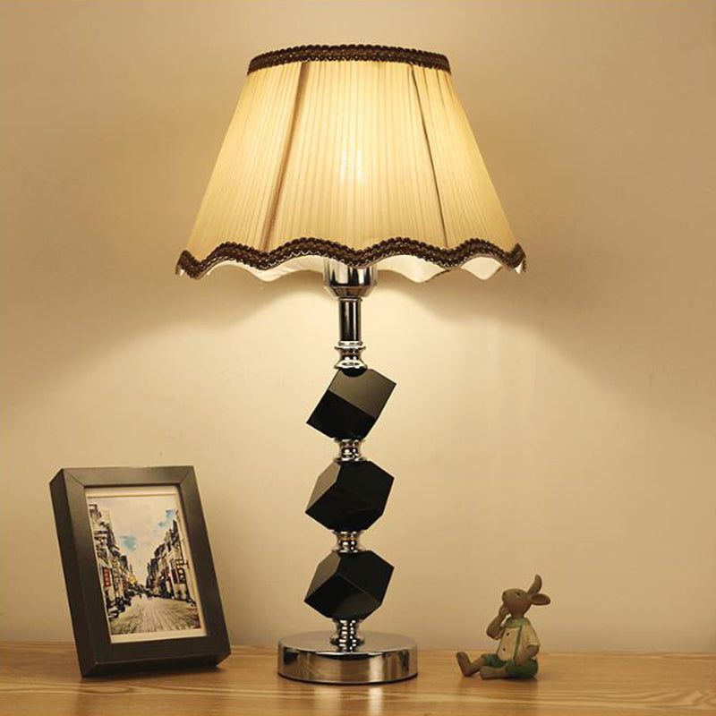 Light Brown Scalloped Nightstand Light Contemporary 1 Bulb Crystal Block Table Lamp Clearhalo 'Lamps' 'Table Lamps' Lighting' 405544
