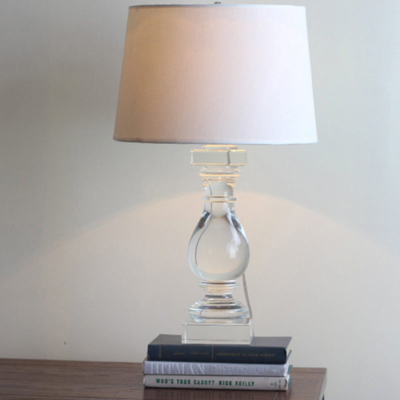 Vase Fabric Task Lamp Contemporary Hand-Cut Crystal 1 Head Reading Book Light in White Clearhalo 'Lamps' 'Table Lamps' Lighting' 406726