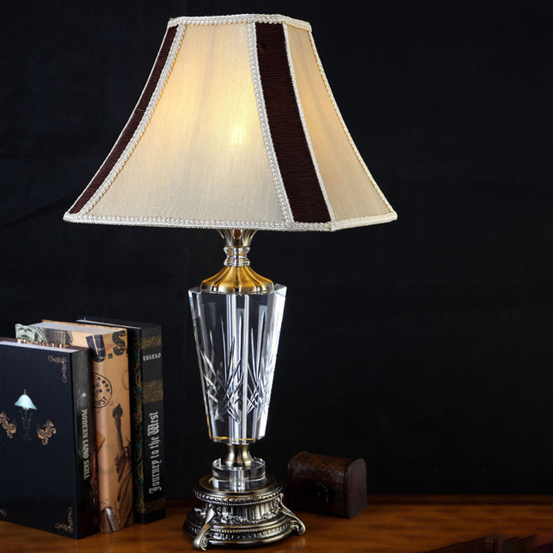 Fabric Bell Table Lamp Modern 1 Head Beige Desk Light with Sculpted Bronze Metallic Base Clearhalo 'Lamps' 'Table Lamps' Lighting' 406807