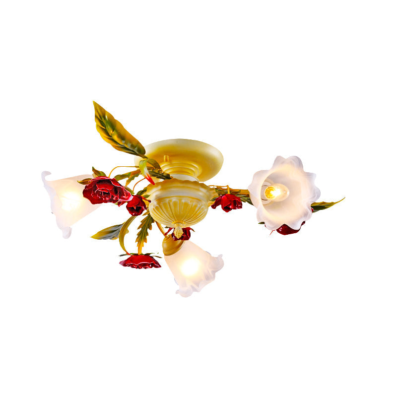 Coffee Spiral Semi Flush Mount Country Metal 3/5/8 Bulbs Living Room Close to Ceiling Lamp with Rose Decoration Clearhalo 'Ceiling Lights' 'Close To Ceiling Lights' 'Close to ceiling' 'Semi-flushmount' Lighting' 407110