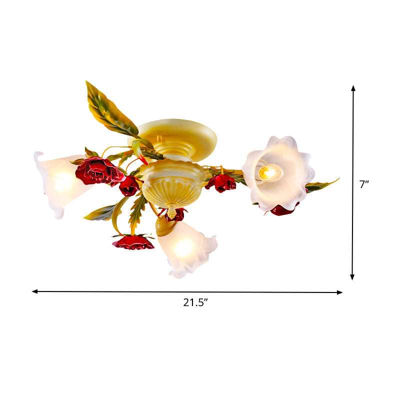 Coffee Spiral Semi Flush Mount Country Metal 3/5/8 Bulbs Living Room Close to Ceiling Lamp with Rose Decoration Clearhalo 'Ceiling Lights' 'Close To Ceiling Lights' 'Close to ceiling' 'Semi-flushmount' Lighting' 407111