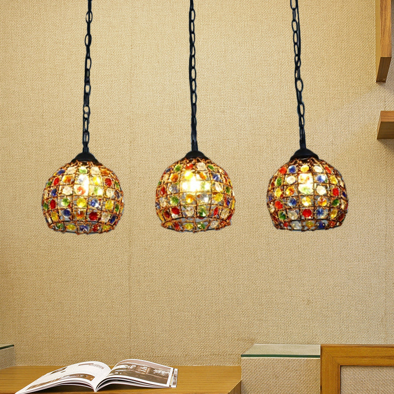 Dome Restaurant Cluster Pendant Light Bohemian Metal 3 Lights Black Hanging Lamp with Round/Linear Canopy Clearhalo 'Ceiling Lights' 'Pendant Lights' 'Pendants' Lighting' 407190