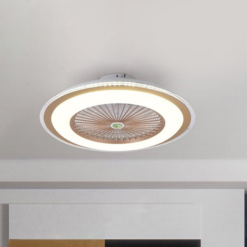 23.5" W LED Circle Hanging Fan Lamp Simple Pink/Blue/Gold Finish Acrylic Semi Flush Mount Lamp with 5 Clear Blades Gold Clearhalo 'Ceiling Fans with Lights' 'Ceiling Fans' 'Kids Ceiling Fans' 'Kids' Lighting' 407332