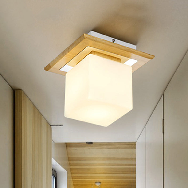 Frosted Glass Geometric Flush Mount Light Nordic 1 Light Flush Ceiling Light Fixture in White for Corridor White D Clearhalo 'Ceiling Lights' 'Close To Ceiling Lights' 'Close to ceiling' 'Flush mount' Lighting' 410009