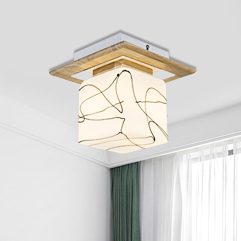 Frosted Glass Geometric Flush Mount Light Nordic 1 Light Flush Ceiling Light Fixture in White for Corridor White E Clearhalo 'Ceiling Lights' 'Close To Ceiling Lights' 'Close to ceiling' 'Flush mount' Lighting' 410010
