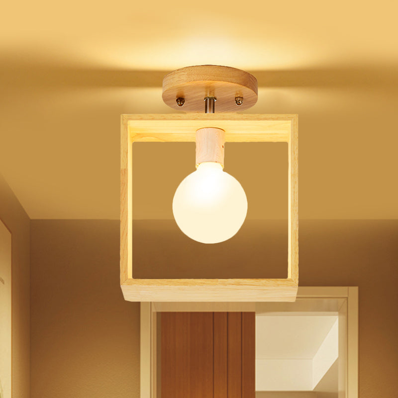 Triangle/Square/Pentagon Semi Flush Mount Light with White Glass Modern 1 Head Ceiling Mounted Fixture in Wood Wood Square Clearhalo 'Ceiling Lights' 'Close To Ceiling Lights' 'Close to ceiling' 'Flush mount' Lighting' 410062