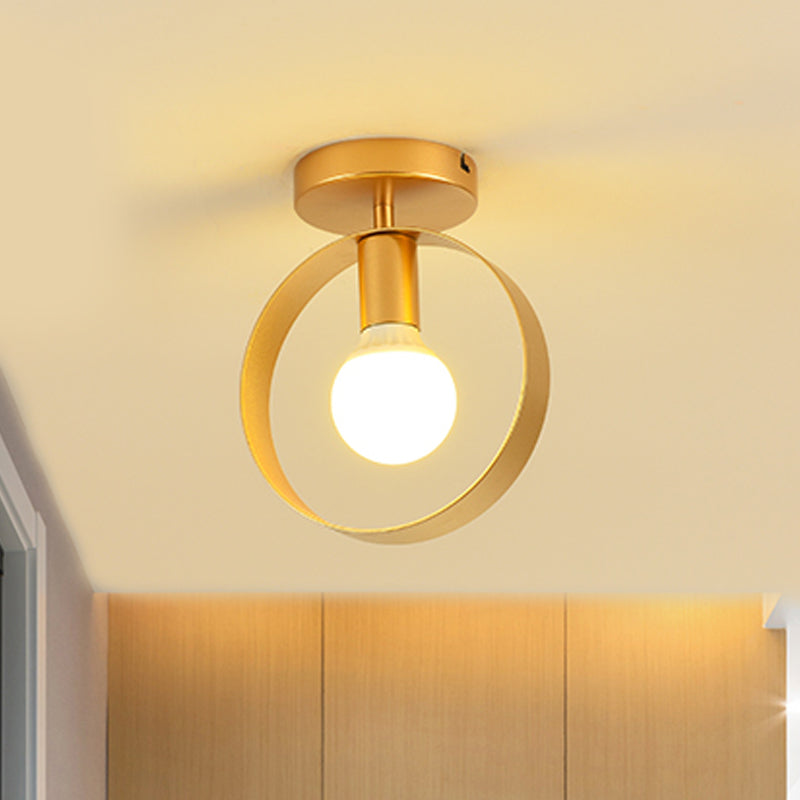 Triangle/Square/Round Shade Semi Flush Mount Lighting Metal Nordic 1 Light Semi-Flush Mount Ceiling Light in Gold for Corridor Gold Round Clearhalo 'Ceiling Lights' 'Close To Ceiling Lights' 'Close to ceiling' 'Flush mount' Lighting' 410160