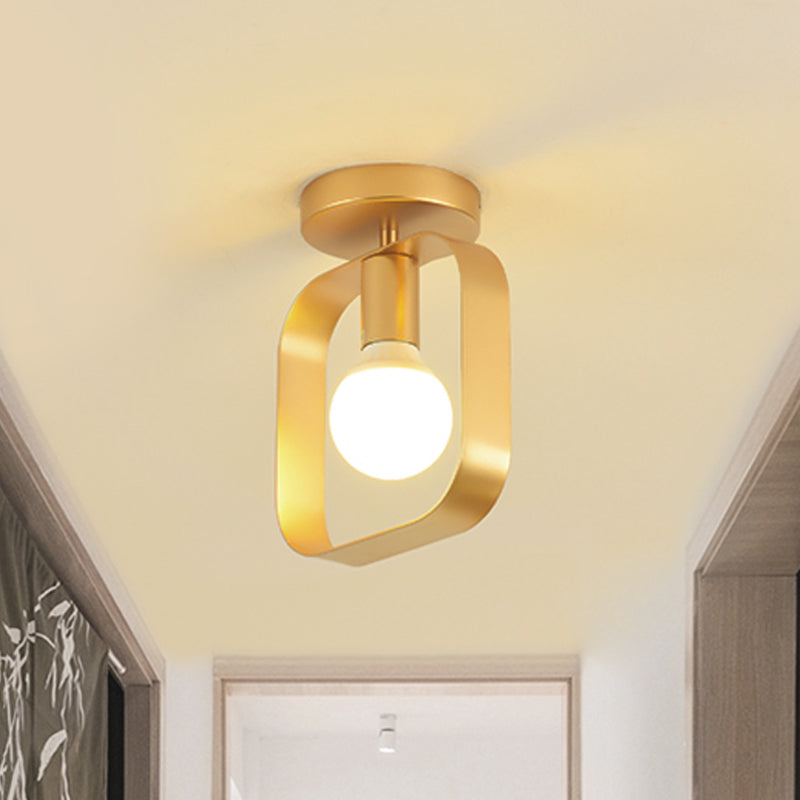 Triangle/Square/Round Shade Semi Flush Mount Lighting Metal Nordic 1 Light Semi-Flush Mount Ceiling Light in Gold for Corridor Gold Square Clearhalo 'Ceiling Lights' 'Close To Ceiling Lights' 'Close to ceiling' 'Flush mount' Lighting' 410161