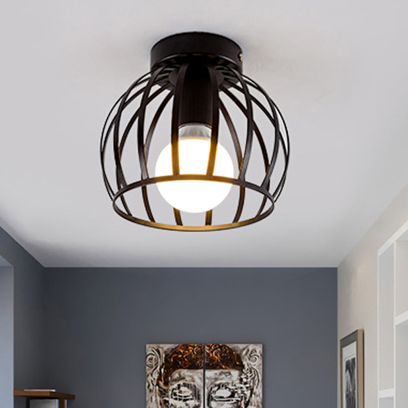 Black/Gold Metal Cage Ceiling Mounted Light Minimalism 1 Light Flushmount Lighting for Corridor Clearhalo 'Ceiling Lights' 'Close To Ceiling Lights' 'Close to ceiling' 'Flush mount' Lighting' 410547