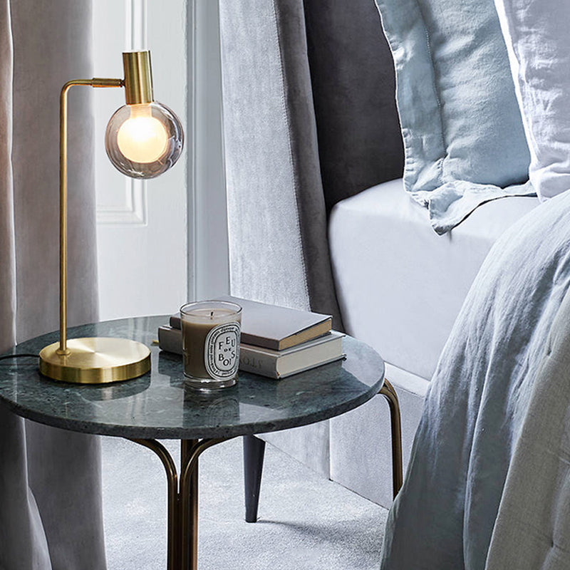 Luxurious 1 Light Table Lamp Gold Spherical Night Lighting with Smoke Gray/Clear Glass Shade for Bedroom Clearhalo 'Lamps' 'Table Lamps' Lighting' 410709