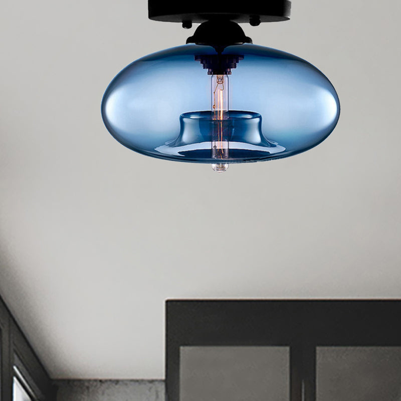 Oblong Flush Ceiling Light Fixture Modernist Glass 1 Light Sky Blue/Amber/Smoke Gray/Coffee Ceiling Light Fixture, 11" W Clearhalo 'Ceiling Lights' 'Close To Ceiling Lights' 'Close to ceiling' 'Flush mount' Lighting' 411282