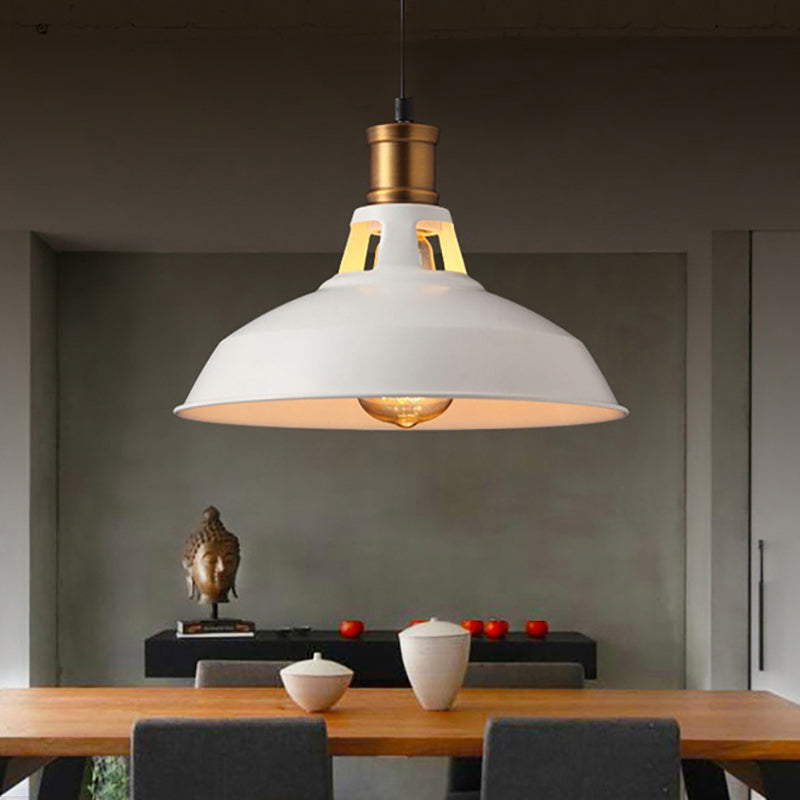 10.5"/12"/15" W 1 Light Hanging Light with Barn Shade Iron Farmhouse Style Dining Room Ceiling Light Fixture in Black/White/White Inner White Clearhalo 'Art Deco Pendants' 'Black' 'Cast Iron' 'Ceiling Lights' 'Ceramic' 'Crystal' 'Industrial Pendants' 'Industrial' 'Metal' 'Middle Century Pendants' 'Pendant Lights' 'Pendants' 'Rustic Pendants' 'Tiffany' Lighting' 4115
