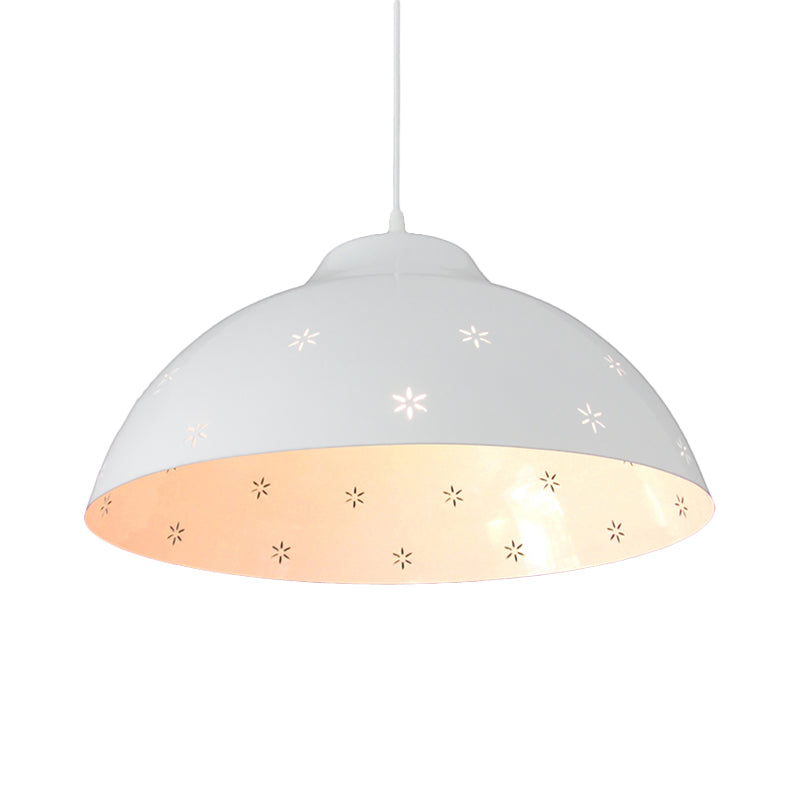 1 Bulb Dome Pendant Lighting Retro Style Black/White Metal Suspension Light with Flower Pattern and Adjustable Cord Clearhalo 'Art Deco Pendants' 'Black' 'Cast Iron' 'Ceiling Lights' 'Ceramic' 'Crystal' 'Industrial Pendants' 'Industrial' 'Metal' 'Middle Century Pendants' 'Pendant Lights' 'Pendants' 'Rustic Pendants' 'Tiffany' Lighting' 41337