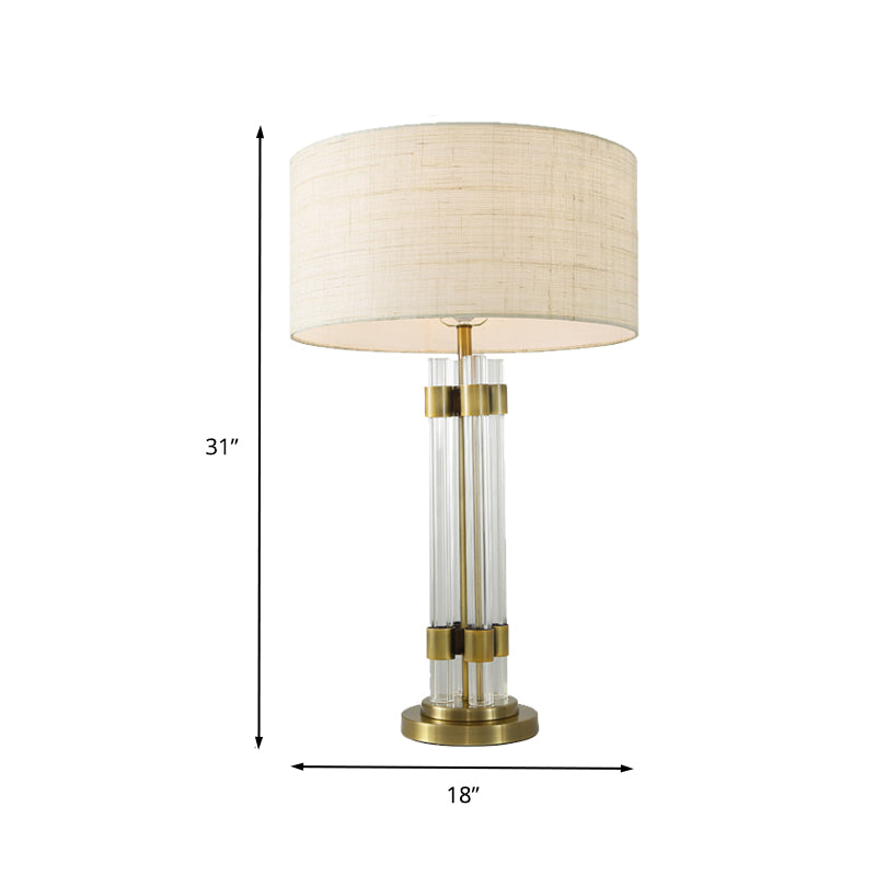 White Drum Crystal Desk Lamp Contemporary 1 Bulb Fabric Table Light for Living Room Clearhalo 'Lamps' 'Table Lamps' Lighting' 413731