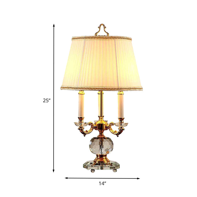 Fabric Flared Table Light Modern 3 Heads White Reading Lamp with Faceted Crystal Base Clearhalo 'Lamps' 'Table Lamps' Lighting' 415543