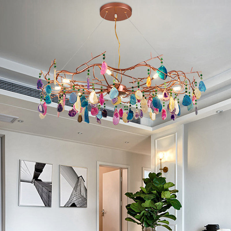 25.5"/33.5" Wide Rose Gold Circular Chandelier Lighting Art Deco Agate Multi Lights Hanging Lamp Fixture Clearhalo 'Ceiling Lights' 'Chandeliers' 'Modern Chandeliers' 'Modern' Lighting' 415821