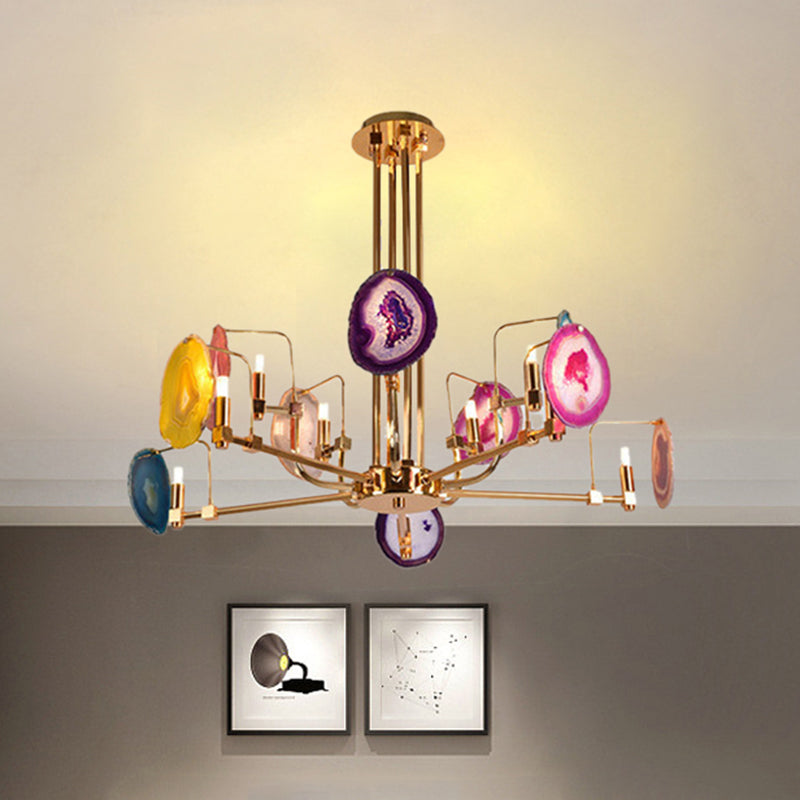 Branch Metal Ceiling Lighting Fixture Modern 6/8/10-Head Gold Up Chandelier Pendant with Agates Clearhalo 'Ceiling Lights' 'Chandeliers' Lighting' options 415870
