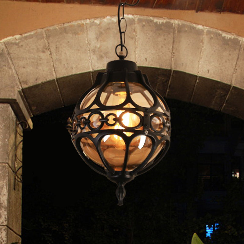 Loft Sphere Ceiling Pendant Light Amber Closed Glass 1 Light 7"/9" W Outdoor Hanging Light for Balcony in Black/Bronze Clearhalo 'Art Deco Pendants' 'Black' 'Cast Iron' 'Ceiling Lights' 'Ceramic' 'Crystal' 'Industrial Pendants' 'Industrial' 'Metal' 'Middle Century Pendants' 'Pendant Lights' 'Pendants' 'Rustic Pendants' 'Tiffany' Lighting' 415990