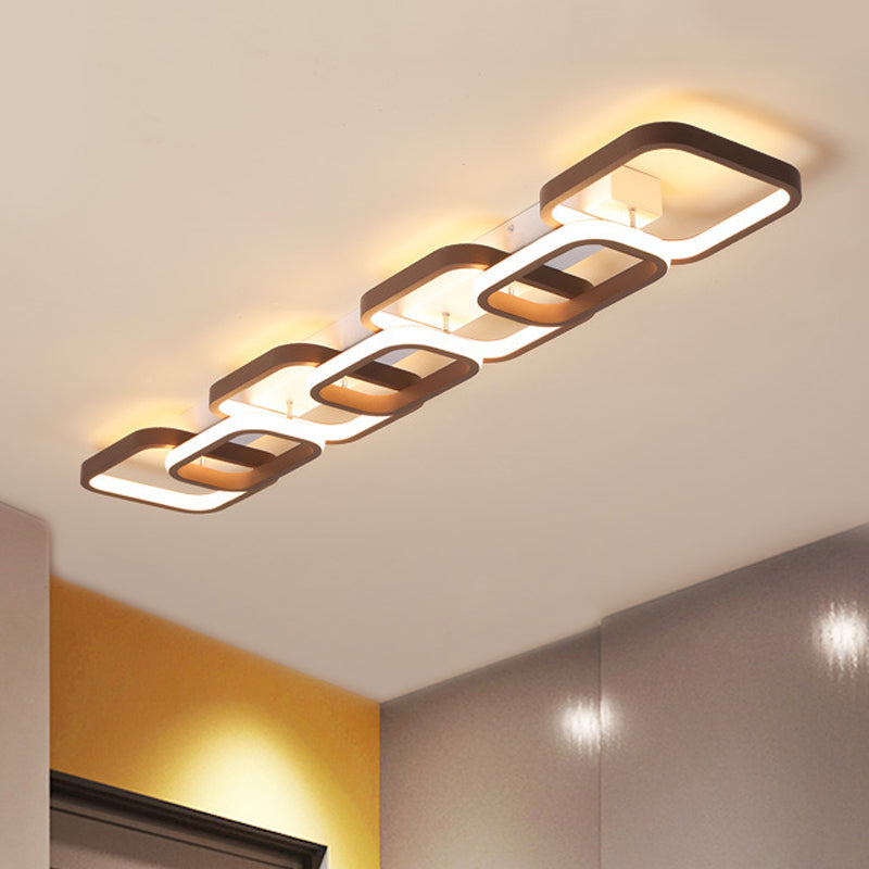 2/3/4 Heads Simple Square Flush Mount Ceiling Lamp Brown Hallway Ceiling Flush Mount in Warm/White Clearhalo 'Ceiling Lights' 'Close To Ceiling Lights' 'Close to ceiling' 'Flush mount' Lighting' 416074