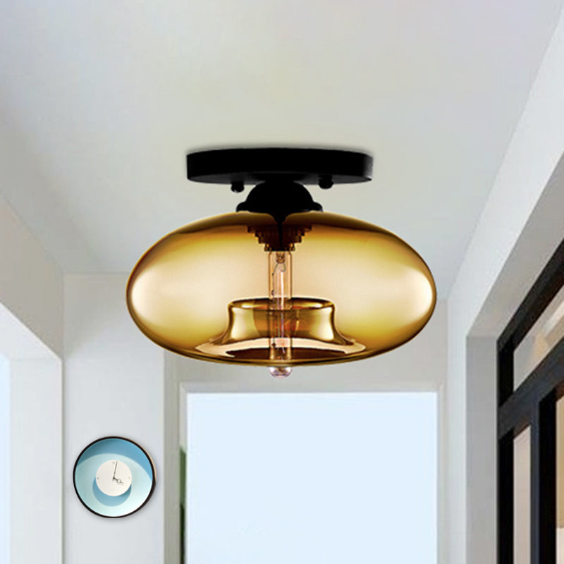 Glass Oval Flush Mount Lamp Simple Style 1 Light Clear/Amber/Smoky Ceiling Flush Mount for Hallway Clearhalo 'Ceiling Lights' 'Close To Ceiling Lights' 'Close to ceiling' 'Glass shade' 'Glass' 'Island Lights' 'Semi-flushmount' Lighting' 416122