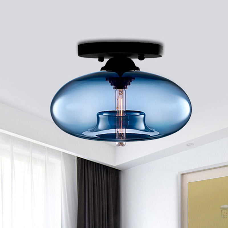 Glass Oval Flush Mount Lamp Simple Style 1 Light Clear/Amber/Smoky Ceiling Flush Mount for Hallway Clearhalo 'Ceiling Lights' 'Close To Ceiling Lights' 'Close to ceiling' 'Glass shade' 'Glass' 'Island Lights' 'Semi-flushmount' Lighting' 416124