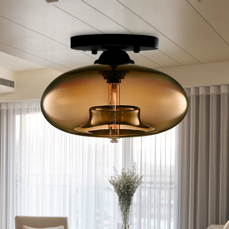 Glass Oval Flush Mount Lamp Simple Style 1 Light Clear/Amber/Smoky Ceiling Flush Mount for Hallway Clearhalo 'Ceiling Lights' 'Close To Ceiling Lights' 'Close to ceiling' 'Glass shade' 'Glass' 'Island Lights' 'Semi-flushmount' Lighting' 416125