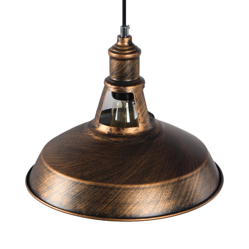Aged Silver/Rust Barn Pendant Lighting Antique Style Wrought Iron 1 Light Dining Room Ceiling Light, 10.5"/12"/15" Diameter Clearhalo 'Art Deco Pendants' 'Cast Iron' 'Ceiling Lights' 'Ceramic' 'Crystal' 'Industrial Pendants' 'Industrial' 'Metal' 'Middle Century Pendants' 'Pendant Lights' 'Pendants' 'Tiffany' Lighting' 4163