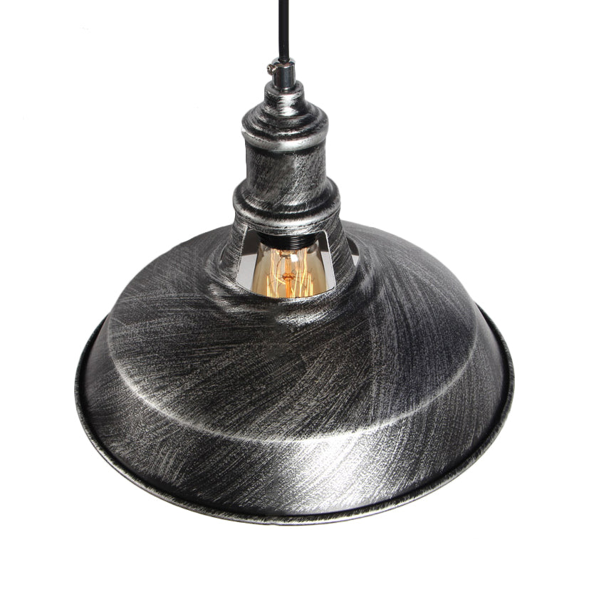 Aged Silver/Rust Barn Pendant Lighting Antique Style Wrought Iron 1 Light Dining Room Ceiling Light, 10.5"/12"/15" Diameter Clearhalo 'Art Deco Pendants' 'Cast Iron' 'Ceiling Lights' 'Ceramic' 'Crystal' 'Industrial Pendants' 'Industrial' 'Metal' 'Middle Century Pendants' 'Pendant Lights' 'Pendants' 'Tiffany' Lighting' 4171