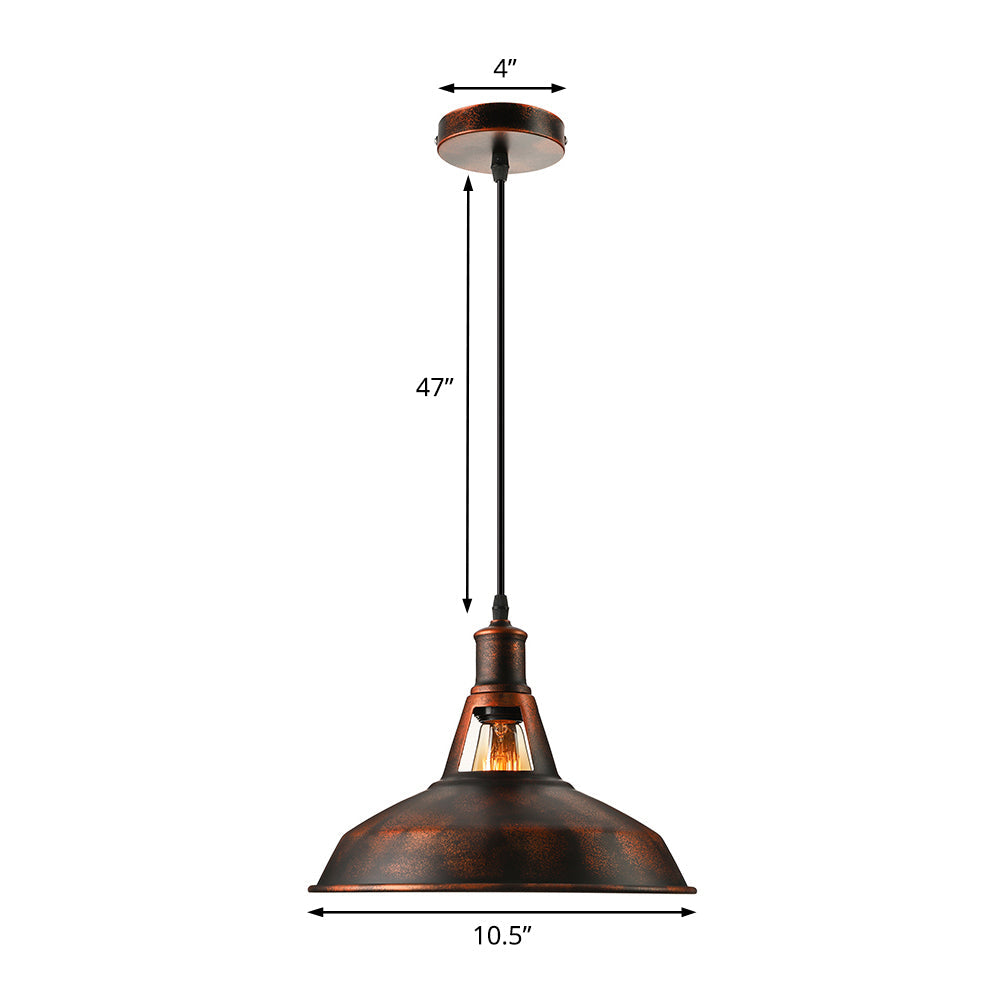 Metal Rust Pendant Light Fixture with Barn Shade 1 Bulb Rustic Style Hanging Lamp with Adjustable Cord, 10.5"/12"/15" Width Clearhalo 'Art Deco Pendants' 'Cast Iron' 'Ceiling Lights' 'Ceramic' 'Crystal' 'Industrial Pendants' 'Industrial' 'Metal' 'Middle Century Pendants' 'Pendant Lights' 'Pendants' 'Tiffany' Lighting' 4177