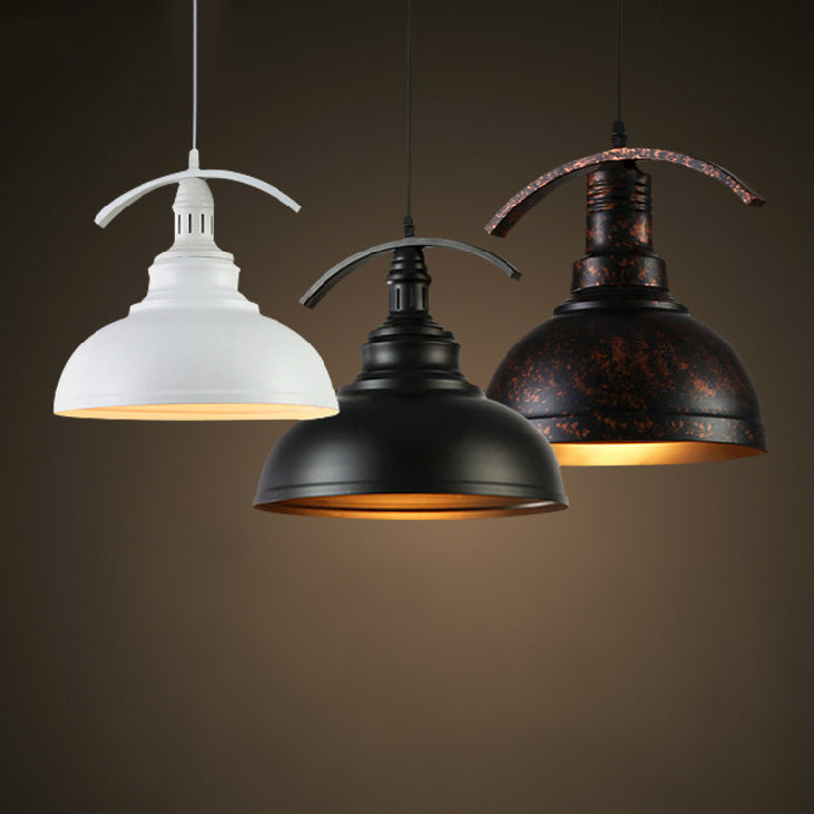 Industrial Bowl Shade Pendant Lighting 1 Light Metal Suspension Light with 39" Cord Adjustable in Rust/White/Black Clearhalo 'Art Deco Pendants' 'Black' 'Cast Iron' 'Ceiling Lights' 'Ceramic' 'Crystal' 'Industrial Pendants' 'Industrial' 'Metal' 'Middle Century Pendants' 'Pendant Lights' 'Pendants' 'Rustic Pendants' 'Tiffany' Lighting' 41781