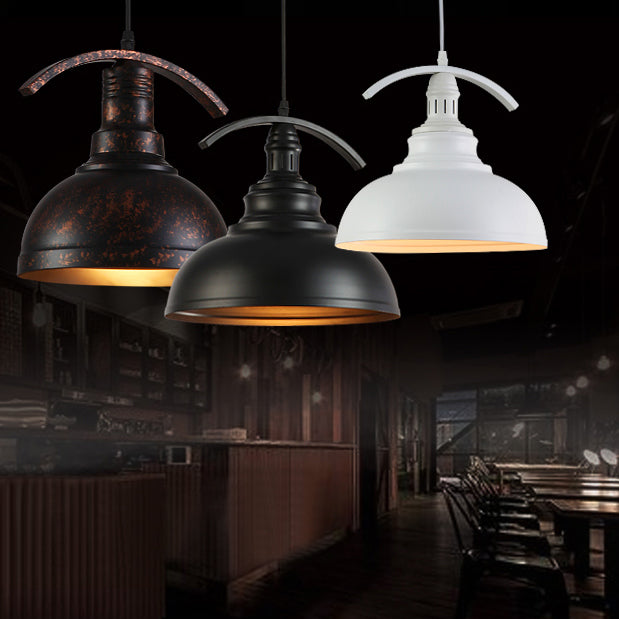 Industrial Bowl Shade Pendant Lighting 1 Light Metal Suspension Light with 39" Cord Adjustable in Rust/White/Black Clearhalo 'Art Deco Pendants' 'Black' 'Cast Iron' 'Ceiling Lights' 'Ceramic' 'Crystal' 'Industrial Pendants' 'Industrial' 'Metal' 'Middle Century Pendants' 'Pendant Lights' 'Pendants' 'Rustic Pendants' 'Tiffany' Lighting' 41783