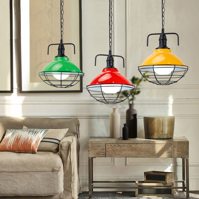 11"/14" Dia 1 Light Dome Hanging Lamp Industrial Black/Blue Metal Pendant Lighting with Wire Cage for Indoor Clearhalo 'Art Deco Pendants' 'Black' 'Cast Iron' 'Ceiling Lights' 'Ceramic' 'Crystal' 'Industrial Pendants' 'Industrial' 'Metal' 'Middle Century Pendants' 'Pendant Lights' 'Pendants' 'Rustic Pendants' 'Tiffany' Lighting' 41818