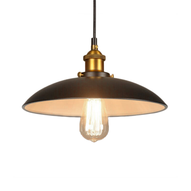 Bowl Shade Restaurant Ceiling Pendant Vintage Style Iron 1 Light Black Pendant Lighting, 12"/16" W Clearhalo 'Art Deco Pendants' 'Black' 'Cast Iron' 'Ceiling Lights' 'Ceramic' 'Crystal' 'Industrial Pendants' 'Industrial' 'Metal' 'Middle Century Pendants' 'Pendant Lights' 'Pendants' 'Rustic Pendants' 'Tiffany' Lighting' 42098