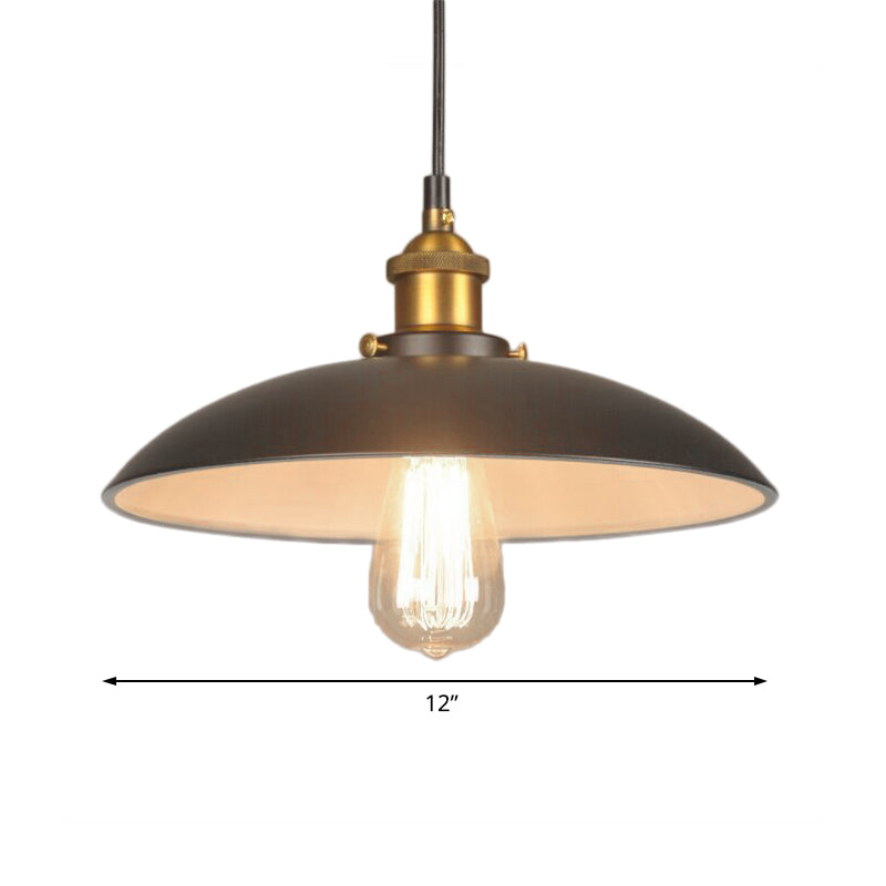 Bowl Shade Restaurant Ceiling Pendant Vintage Style Iron 1 Light Black Pendant Lighting, 12"/16" W Clearhalo 'Art Deco Pendants' 'Black' 'Cast Iron' 'Ceiling Lights' 'Ceramic' 'Crystal' 'Industrial Pendants' 'Industrial' 'Metal' 'Middle Century Pendants' 'Pendant Lights' 'Pendants' 'Rustic Pendants' 'Tiffany' Lighting' 42099