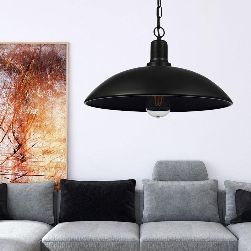12.5"/16" W 1 Bulb Hanging Fixture Loft Style Bowl Shade Metallic Pendant Lamp with Adjustable Chain in Black Black Clearhalo 'Art Deco Pendants' 'Black' 'Cast Iron' 'Ceiling Lights' 'Ceramic' 'Crystal' 'Industrial Pendants' 'Industrial' 'Metal' 'Middle Century Pendants' 'Pendant Lights' 'Pendants' 'Rustic Pendants' 'Tiffany' Lighting' 42101
