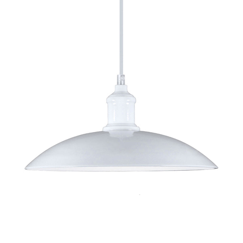 Metallic Saucer Shade Pendant Light Industrial Style 12.5"/16" W 1 Light Living Room Ceiling Hanging Light in Black/White Clearhalo 'Art Deco Pendants' 'Black' 'Cast Iron' 'Ceiling Lights' 'Ceramic' 'Crystal' 'Industrial Pendants' 'Industrial' 'Metal' 'Middle Century Pendants' 'Pendant Lights' 'Pendants' 'Rustic Pendants' 'Tiffany' Lighting' 42138