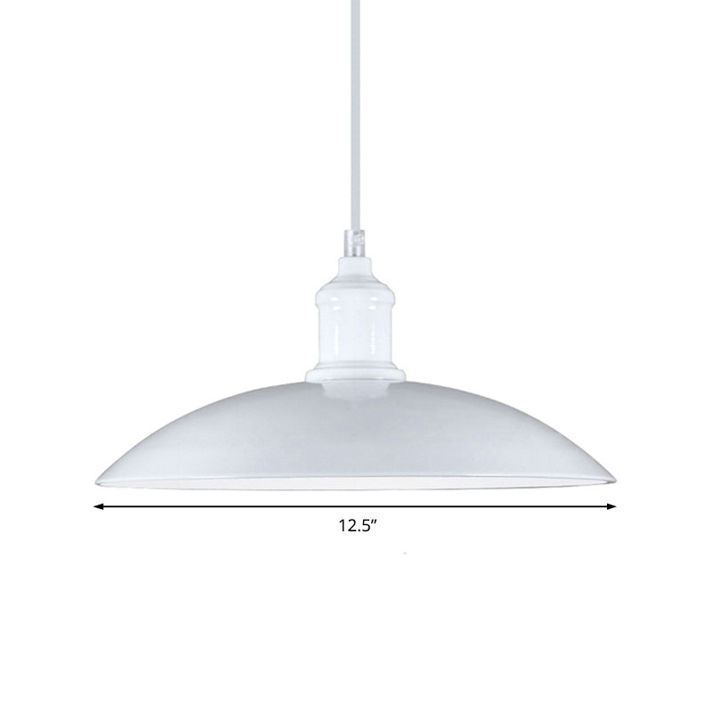 Metallic Saucer Shade Pendant Light Industrial Style 12.5"/16" W 1 Light Living Room Ceiling Hanging Light in Black/White Clearhalo 'Art Deco Pendants' 'Black' 'Cast Iron' 'Ceiling Lights' 'Ceramic' 'Crystal' 'Industrial Pendants' 'Industrial' 'Metal' 'Middle Century Pendants' 'Pendant Lights' 'Pendants' 'Rustic Pendants' 'Tiffany' Lighting' 42139
