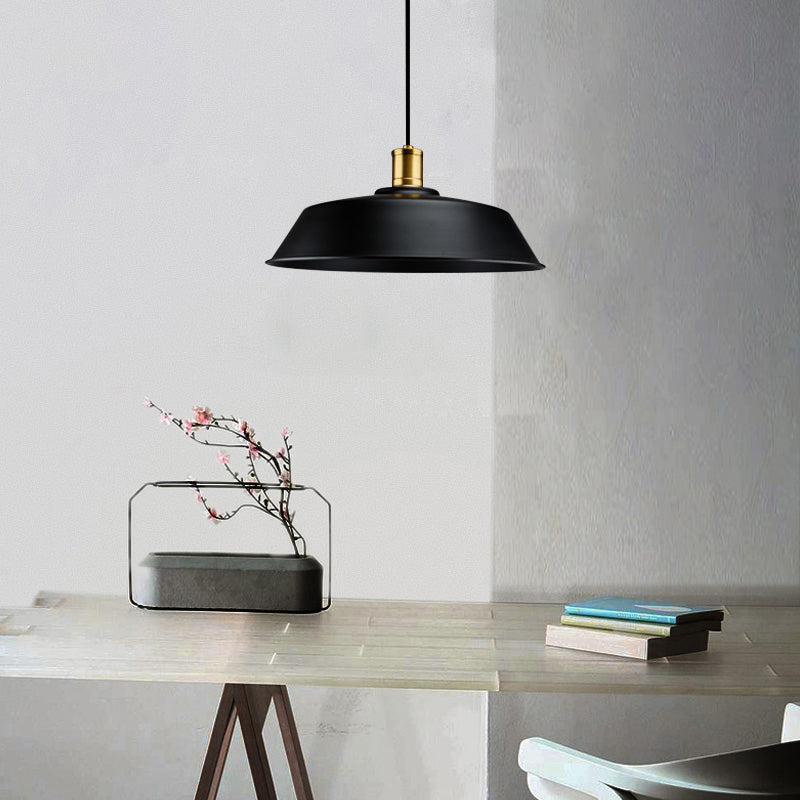 Barn Living Room Pendant Light Retro Metallic 1 Light Black Finish Ceiling Hanging Lamp, 10"/14"/18" Width Clearhalo 'Art Deco Pendants' 'Black' 'Cast Iron' 'Ceiling Lights' 'Ceramic' 'Crystal' 'Industrial Pendants' 'Industrial' 'Metal' 'Middle Century Pendants' 'Pendant Lights' 'Pendants' 'Rustic Pendants' 'Tiffany' Lighting' 42534