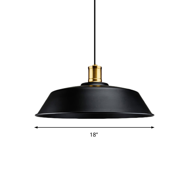 Barn Living Room Pendant Light Retro Metallic 1 Light Black Finish Ceiling Hanging Lamp, 10"/14"/18" Width Clearhalo 'Art Deco Pendants' 'Black' 'Cast Iron' 'Ceiling Lights' 'Ceramic' 'Crystal' 'Industrial Pendants' 'Industrial' 'Metal' 'Middle Century Pendants' 'Pendant Lights' 'Pendants' 'Rustic Pendants' 'Tiffany' Lighting' 42539