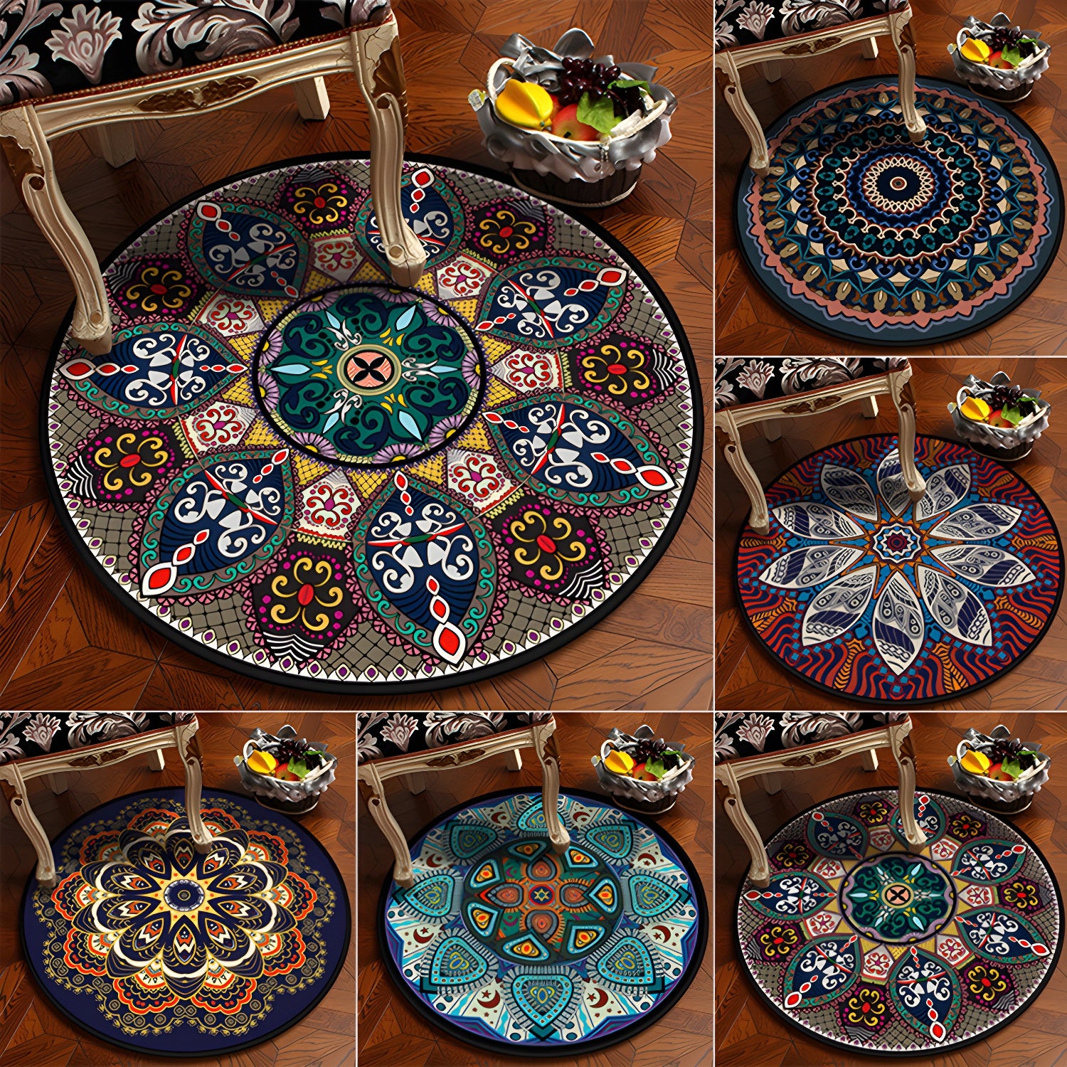 Black Graphic Rug Polyester Bohemian Rug Stain Resistant Rug for Home Decor
