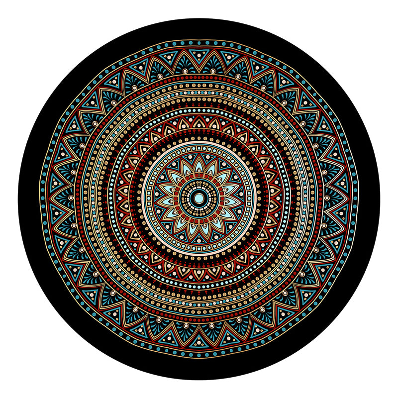 Black Graphic Rug Polyester Bohemian Rug Stain Resistant Rug for Home Decor