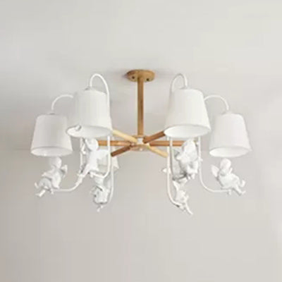 Modern Stylish Chandelier Light Tapered Shade Fabric & Wood Hanging Light for Child Bedroom 6 White A Clearhalo 'Ceiling Lights' 'Chandeliers' Lighting' options 43488_5d2097a8-9519-4f0d-8a53-b3a0207ae3d9