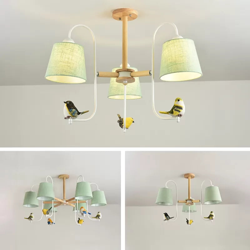 Modern Stylish Chandelier Light Tapered Shade Fabric & Wood Hanging Light for Child Bedroom Clearhalo 'Ceiling Lights' 'Chandeliers' Lighting' options 43491