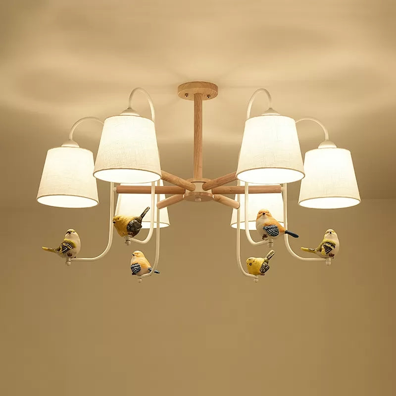 Modern Stylish Chandelier Light Tapered Shade Fabric & Wood Hanging Light for Child Bedroom Clearhalo 'Ceiling Lights' 'Chandeliers' Lighting' options 43494
