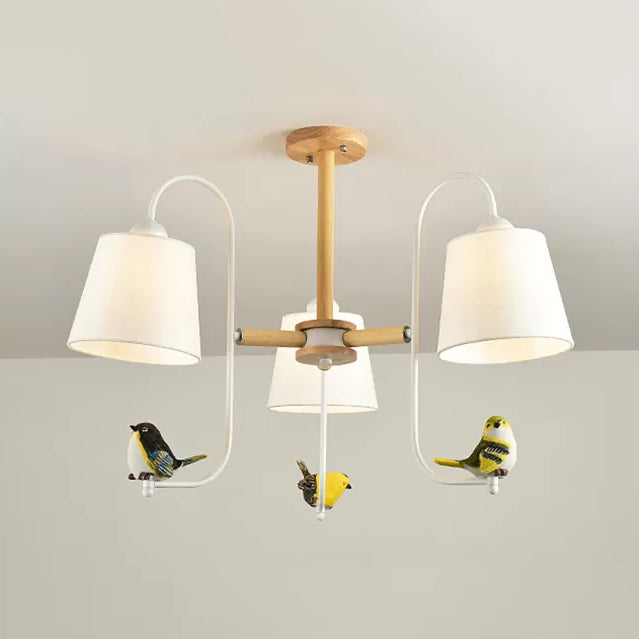 Modern Stylish Chandelier Light Tapered Shade Fabric & Wood Hanging Light for Child Bedroom Clearhalo 'Ceiling Lights' 'Chandeliers' Lighting' options 43498