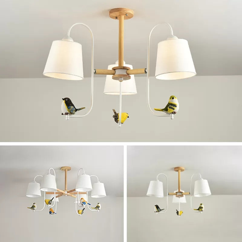 Modern Stylish Chandelier Light Tapered Shade Fabric & Wood Hanging Light for Child Bedroom Clearhalo 'Ceiling Lights' 'Chandeliers' Lighting' options 43499