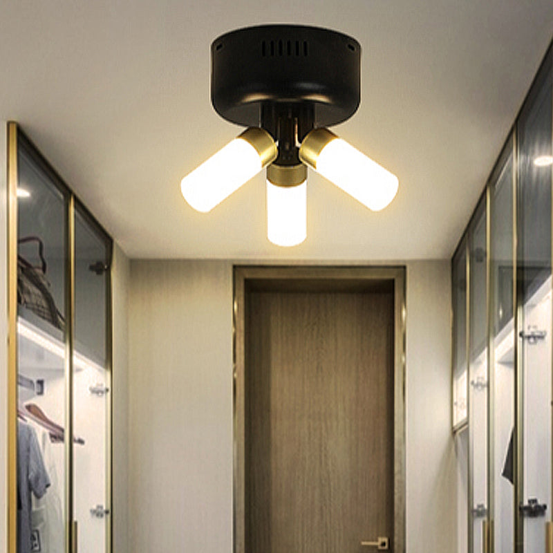 Pipe Semi Flush Light Metal Modern 3 Lights LED Semi Flush Ceiling Fixture in Black Finish for Balcony Clearhalo 'Ceiling Lights' 'Close To Ceiling Lights' 'Close to ceiling' 'Semi-flushmount' Lighting' 438341