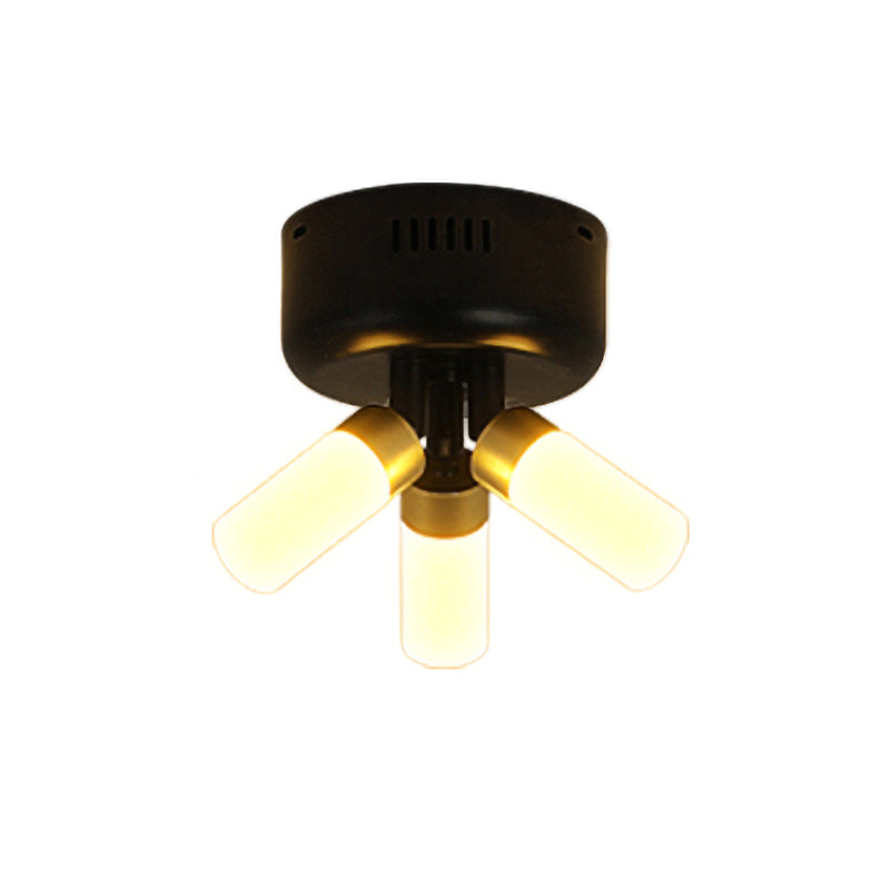 Pipe Semi Flush Light Metal Modern 3 Lights LED Semi Flush Ceiling Fixture in Black Finish for Balcony Clearhalo 'Ceiling Lights' 'Close To Ceiling Lights' 'Close to ceiling' 'Semi-flushmount' Lighting' 438342